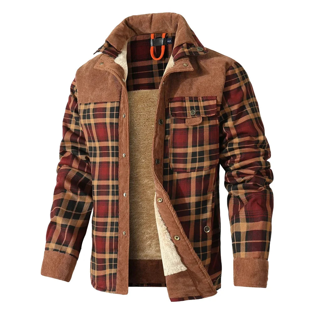 NONECN Men's Winter Windproof Bomber Jacket Plaid Sherpa Lined Coat