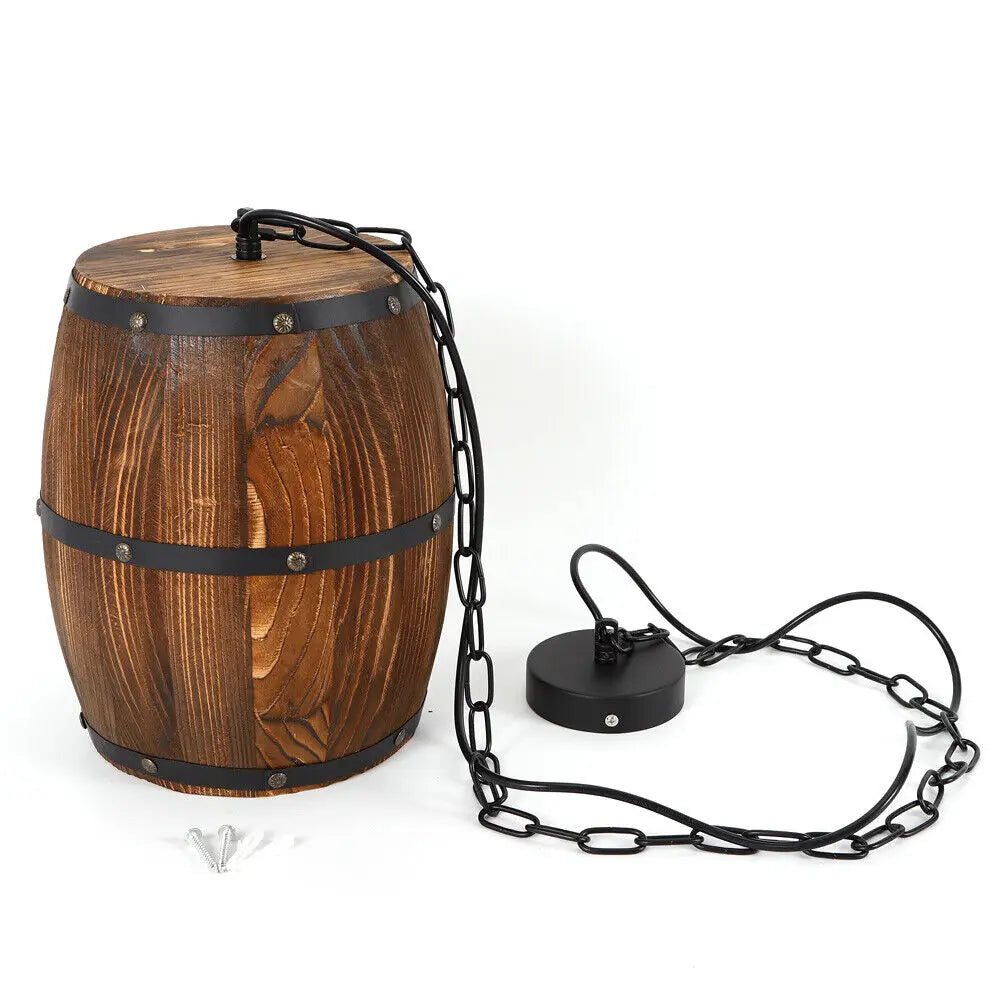 Hanging Vintage Wine Barrel Light Rustic Wooden Ceiling Lamp