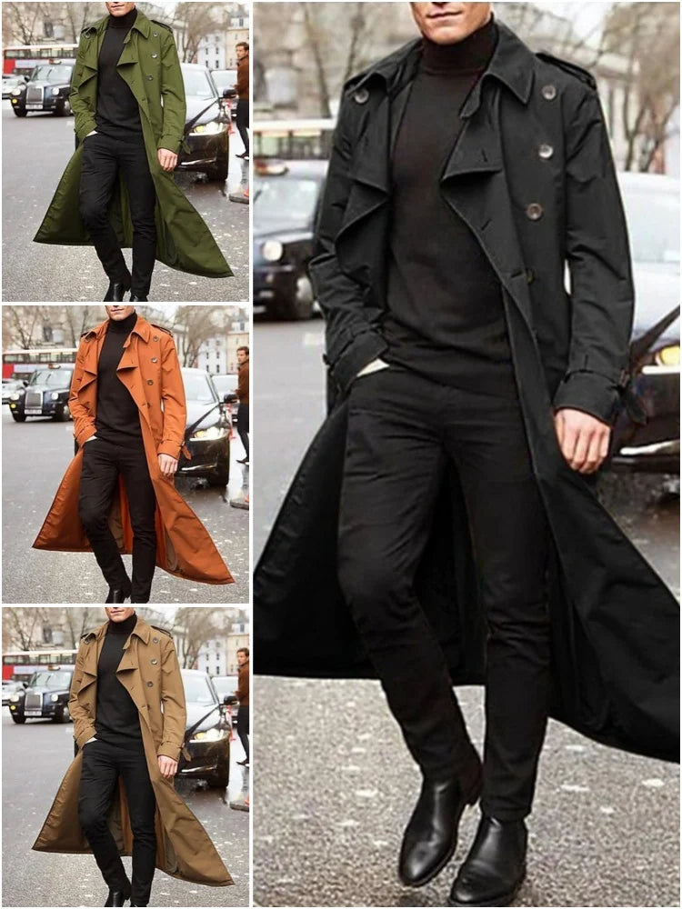 RVHSWDSCN Streetwear Trench Coat Mens Overlong Epaulets Jacket