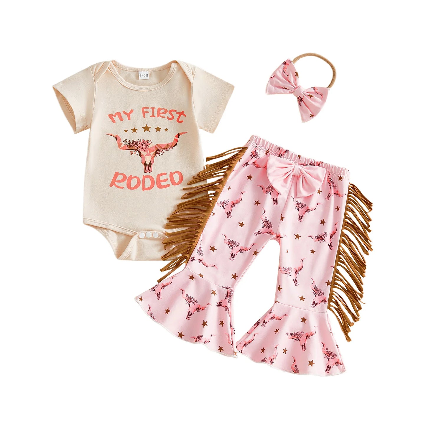Toddler Girls Cowgirl Style Short Sleeve Romper Headband Set