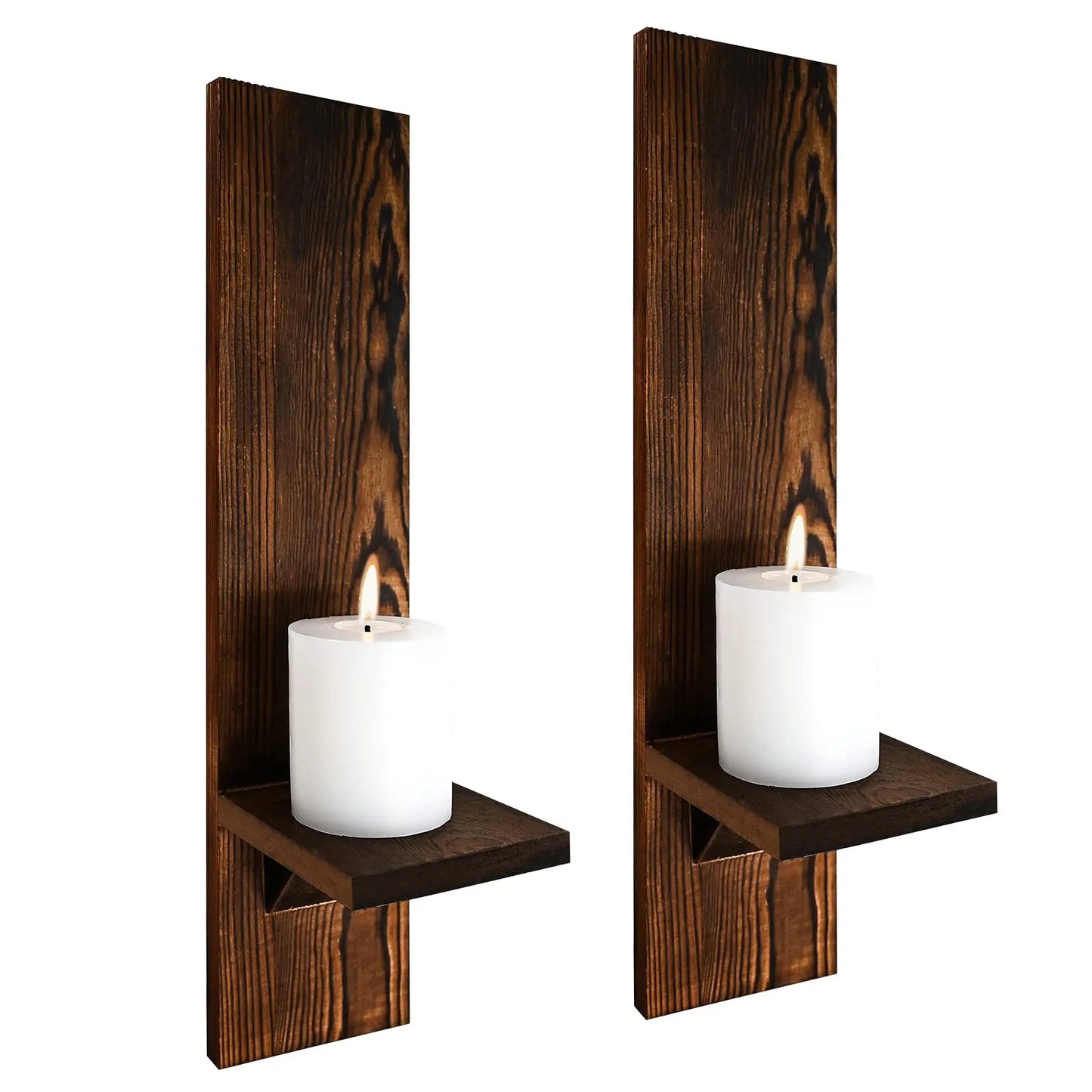 Rustic Wooden Wall Candle Sconces Set