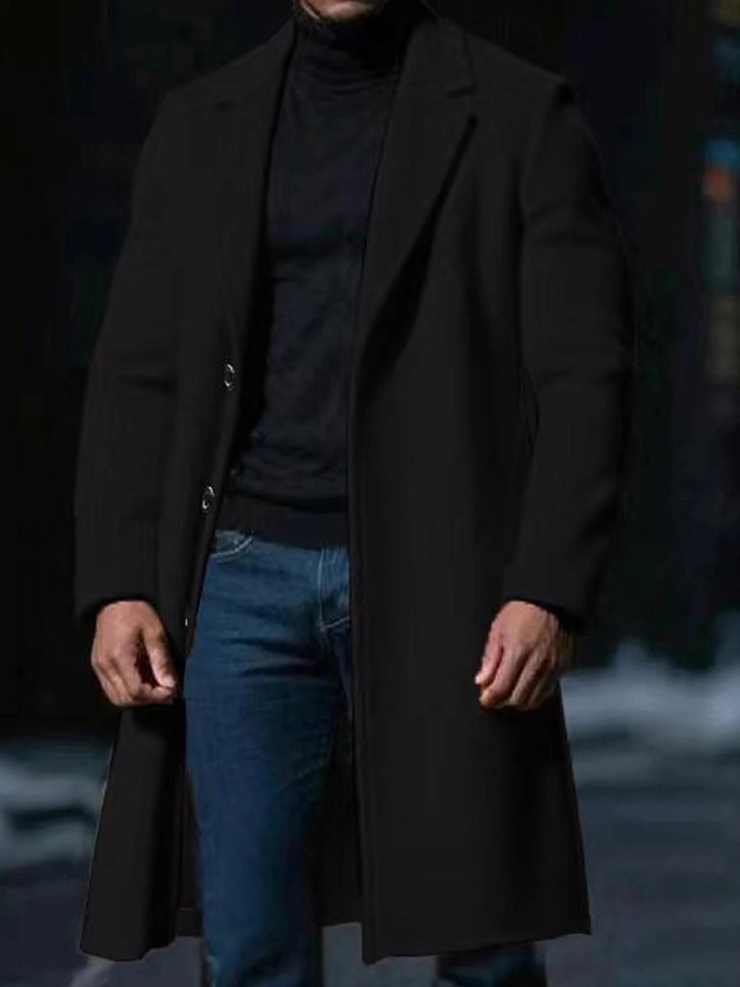 NONECN Mens Classic Wool Blend Pea Coat With Notched Lapel Overcoat