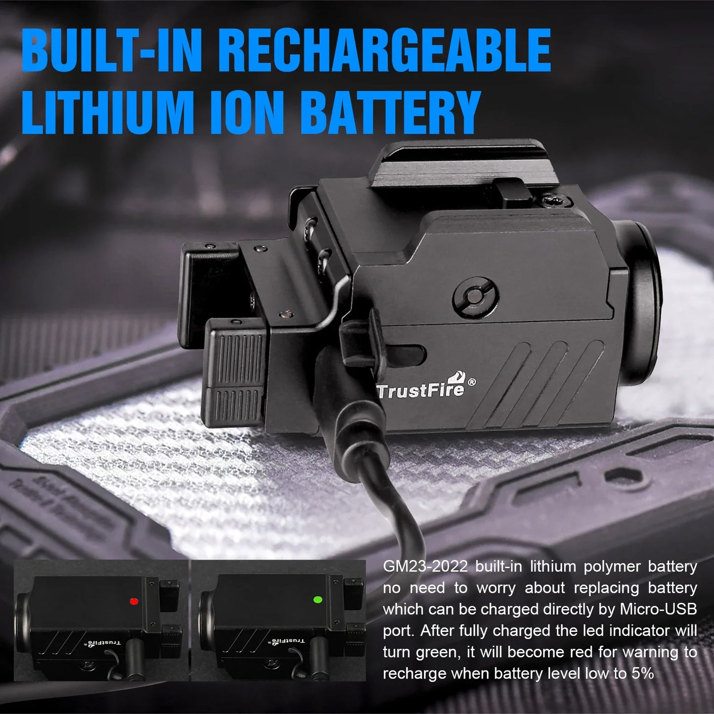 TrustFire GM23 Tactical Led Flashlight 800LM USB Rail Light