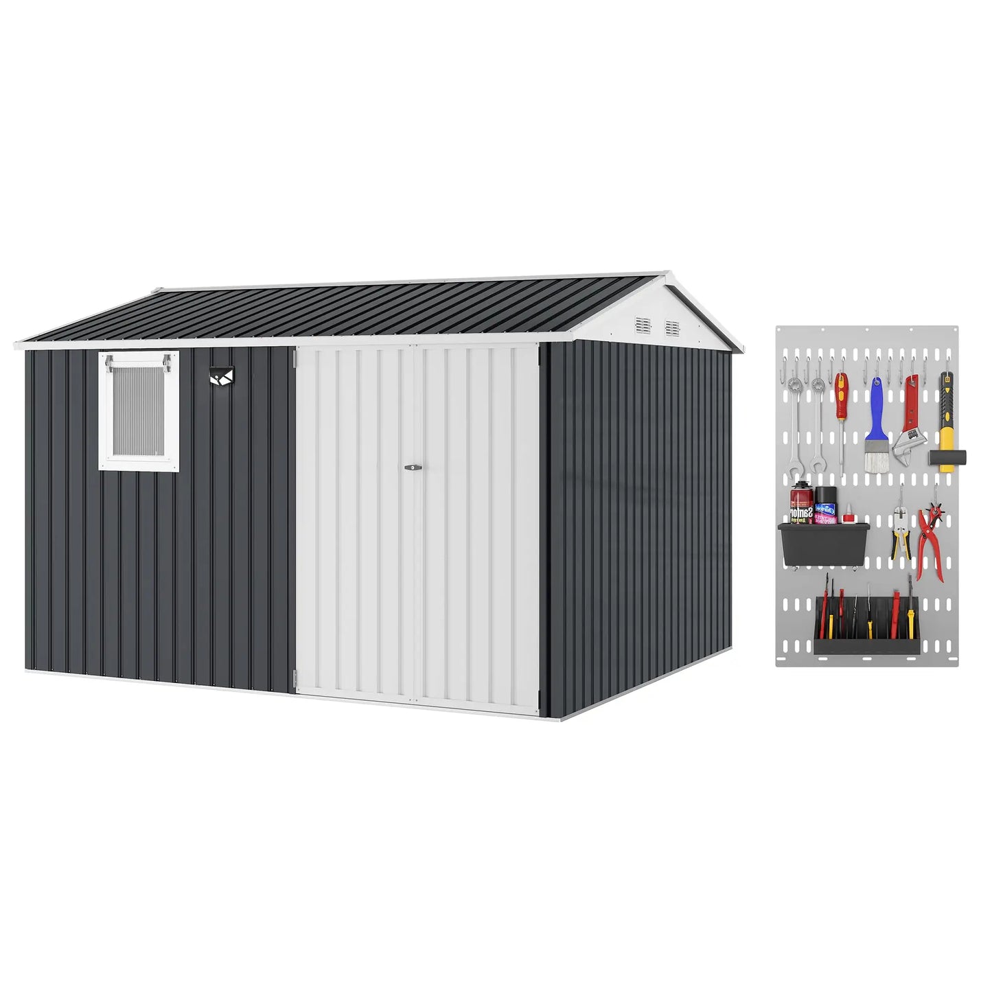 HiMISS Steel Garden Storage Shed With Sloped Roof Lockable Doors