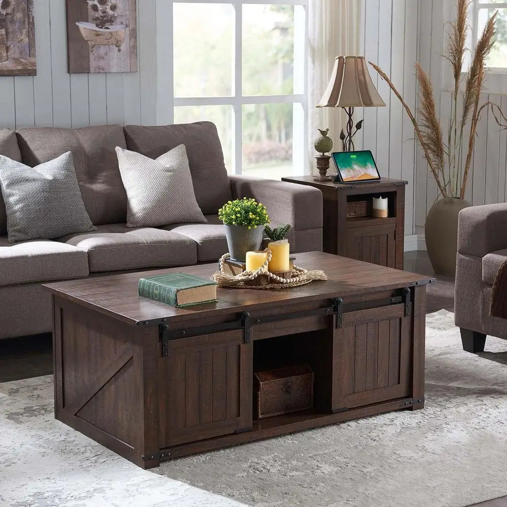 Lift Top Coffee Table With Storage And Sliding Barn Door