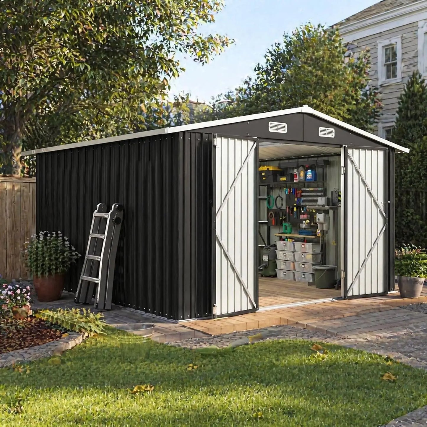 Outdoor Storage Shed With Double Hinged Door For Garden Utility