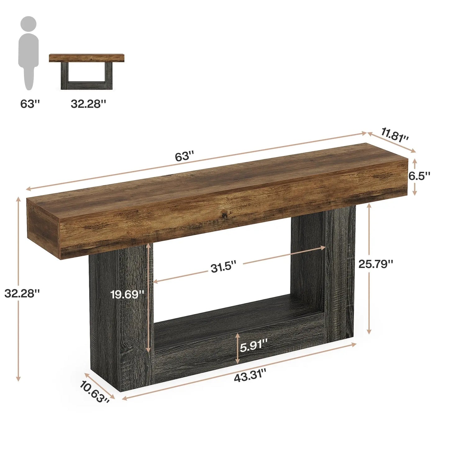 Tribesigns Farmhouse 2-Tier Entryway Console Table With U-Shaped Base