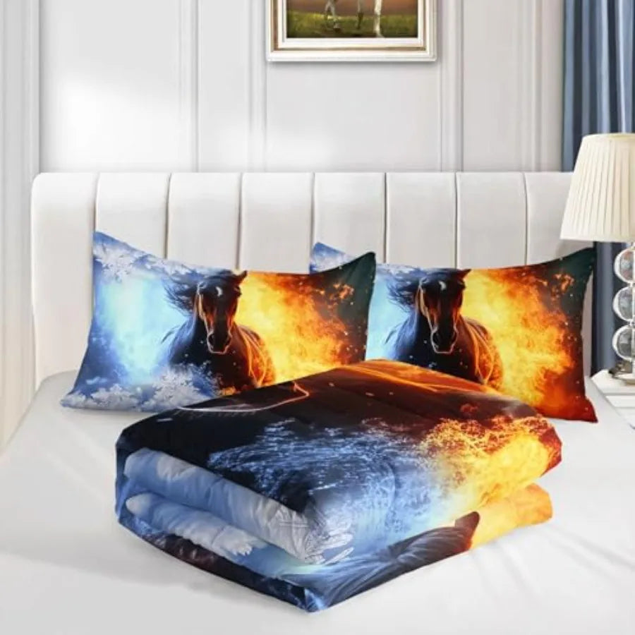 Fire Ice 3D Comforter Set Twin Bedding With Pillowcases