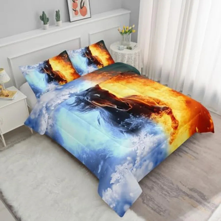 Fire Ice 3D Comforter Set Twin Bedding With Pillowcases