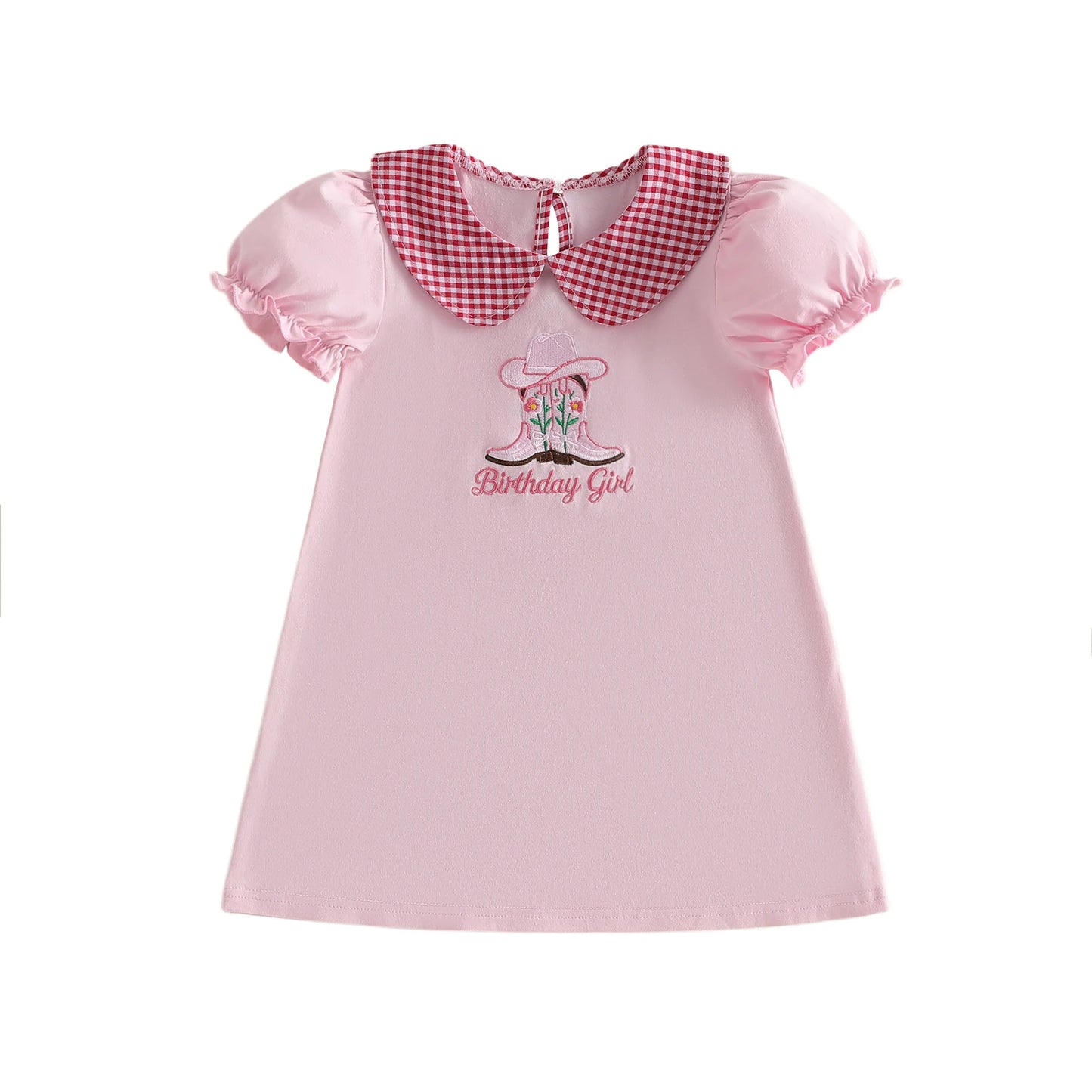 Infant Girls Western Cowgirl Dress With Embroidered Puff Sleeves