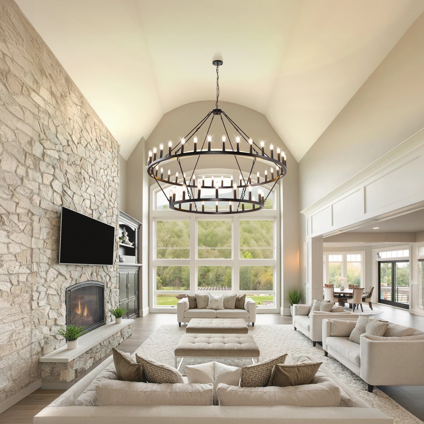 Wagon Wheel Chandeliers Pendant Light Iron Dimmable Two Tier Farmhouse