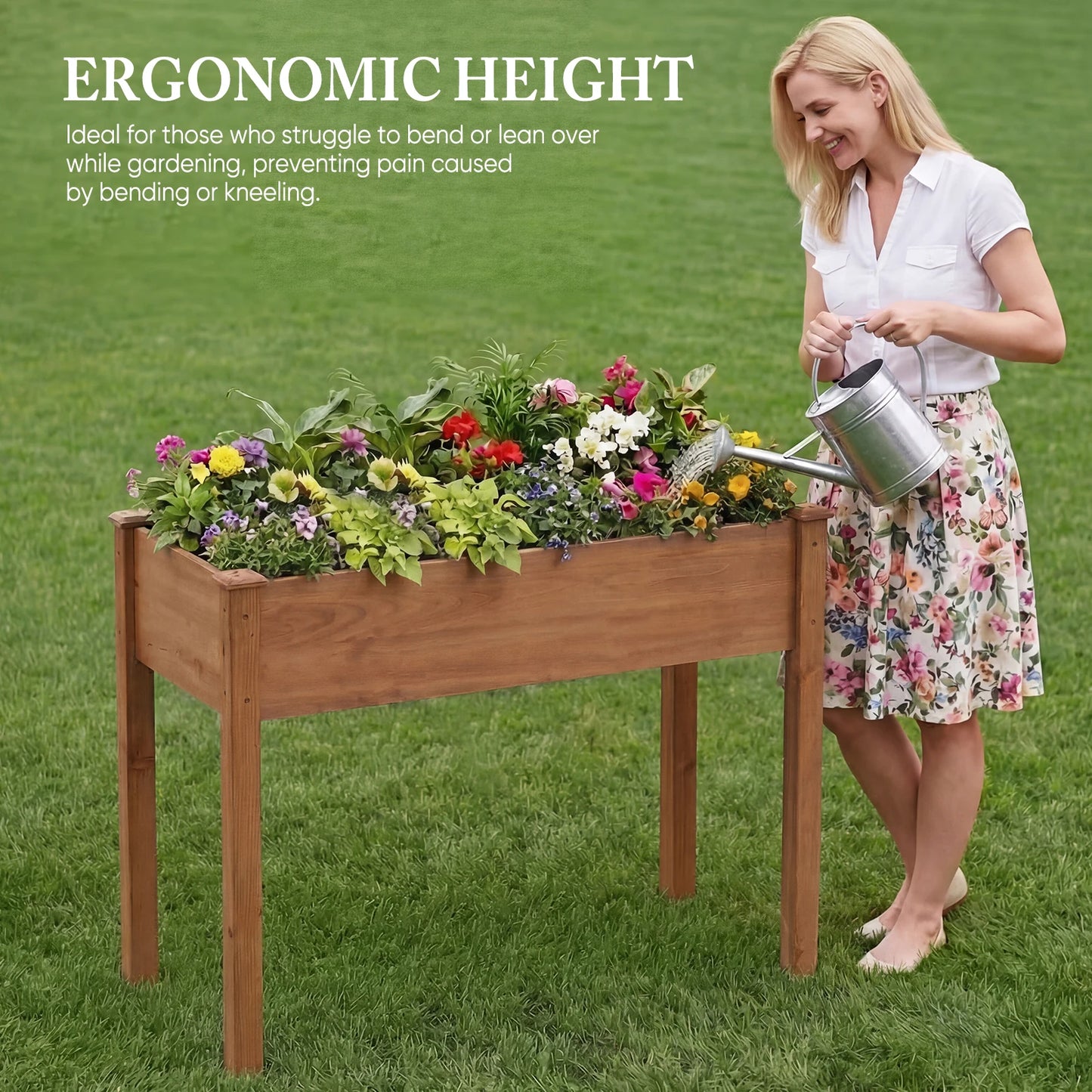 JHK Wood Planter Box Raised Garden Bed With Legs Herbs Vegetables