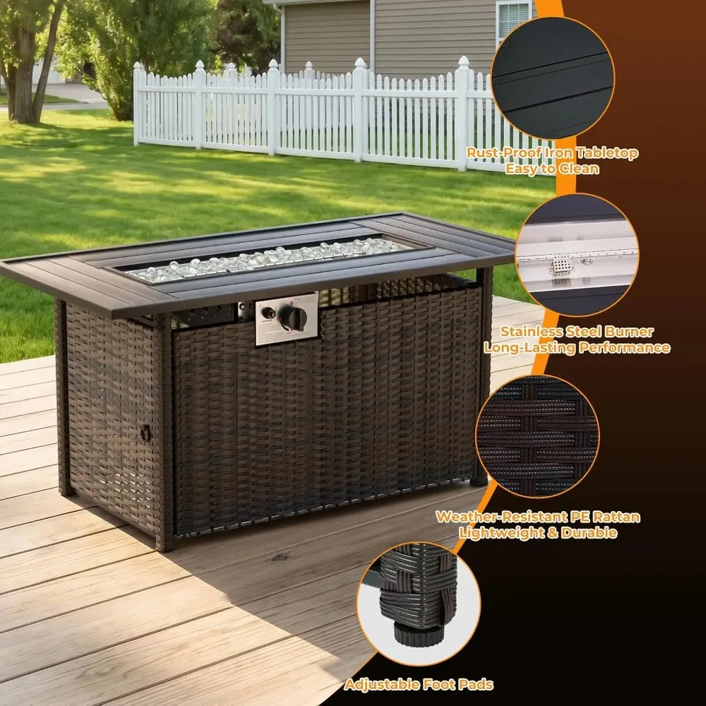 Wicker Patio Outdoor Conversation Set With Propane Fire Pit Table