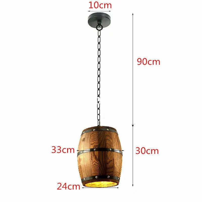 Hanging Vintage Wine Barrel Light Rustic Wooden Ceiling Lamp