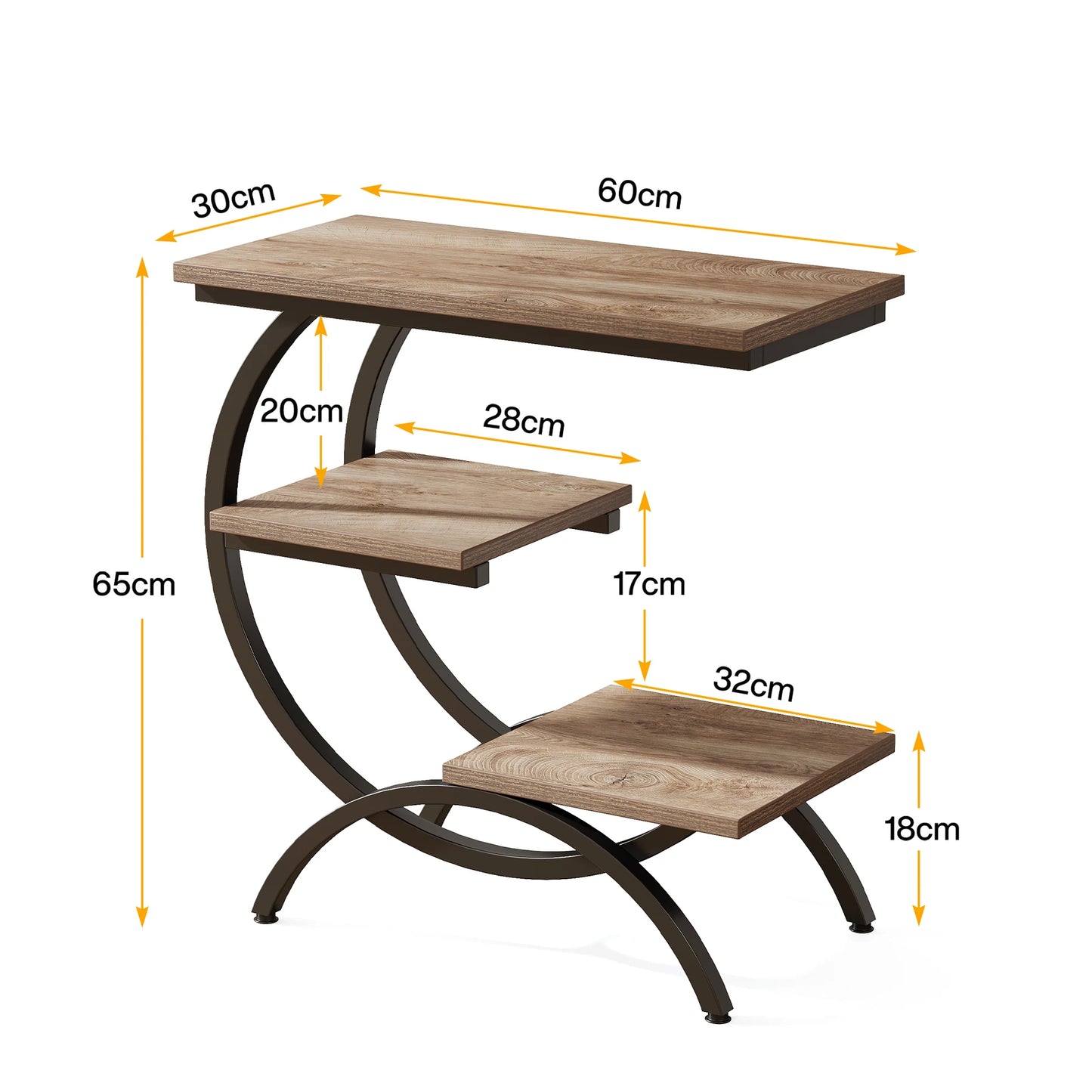 Tribesigns C-Shaped End Table Industrial 3-Tier With Storage Shelves