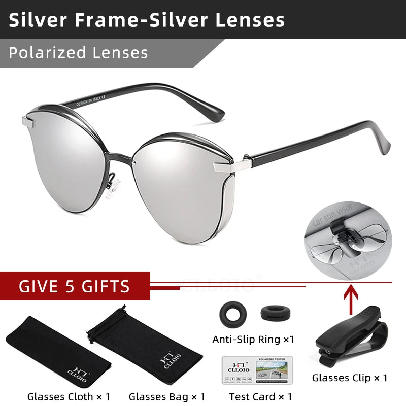 CLLOIO Polarized Sunglasses Women Cat Eye Driving Shades Luxury