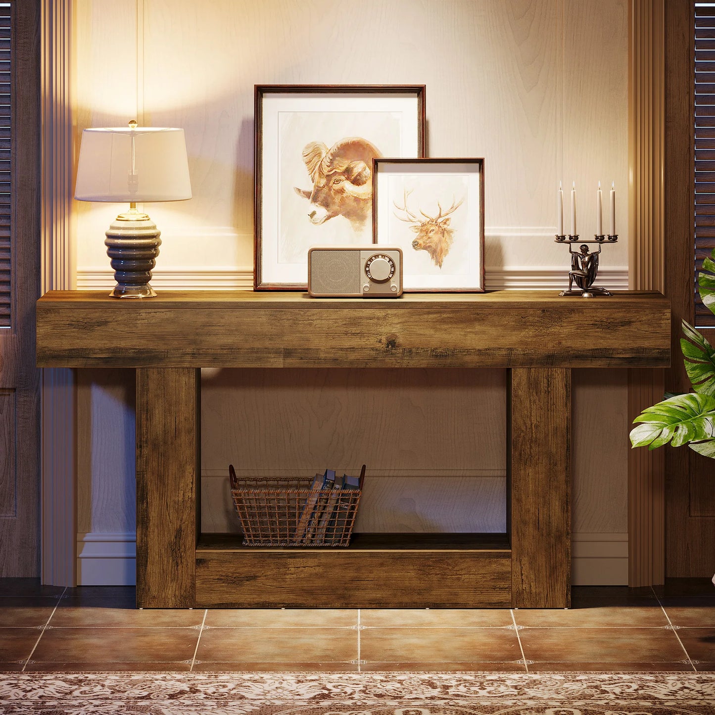 Tribesigns Farmhouse 2-Tier Entryway Console Table With U-Shaped Base