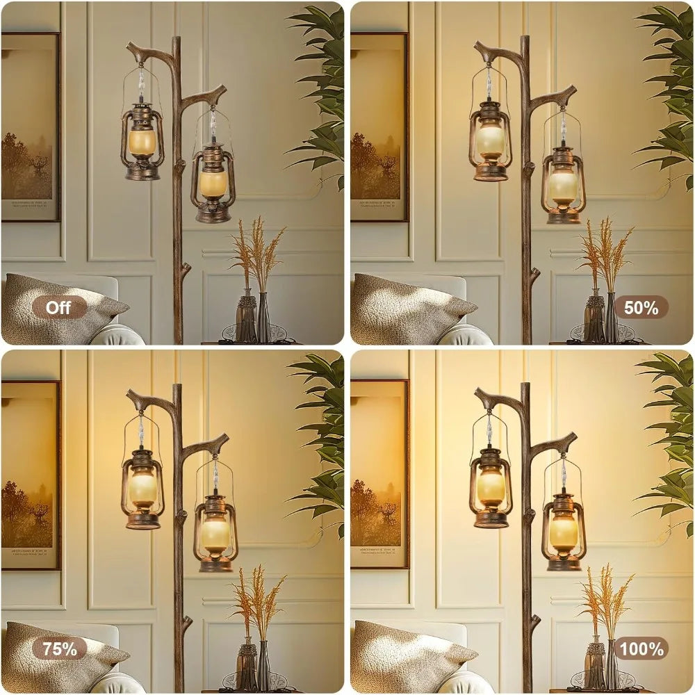 Rustic Farmhouse Bamboo Tree Trunk Floor Lamp Lantern Dimmer