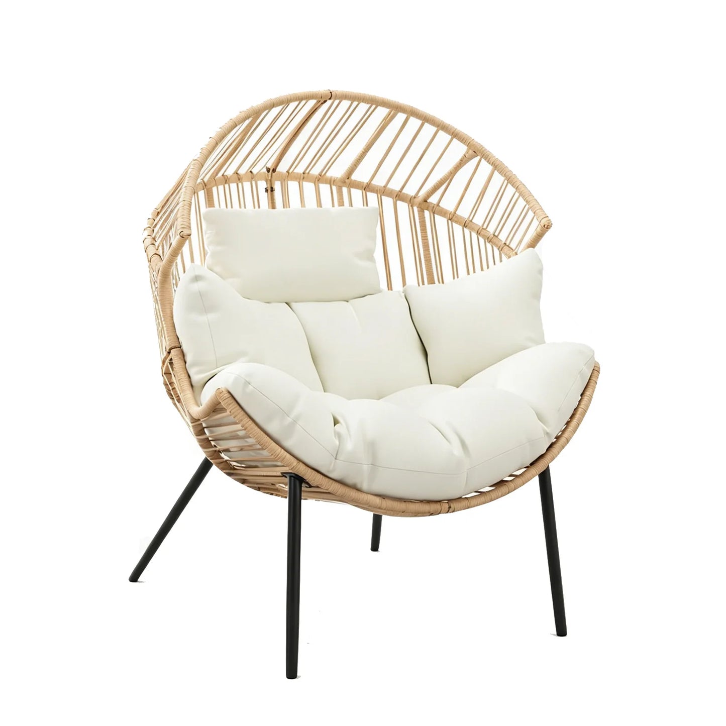 HiMISS Outdoor Wicker Egg Chair Rocker Papasan Lounge Chair with Cushion