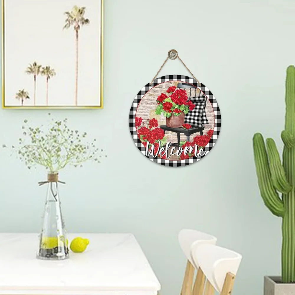 Spring Flowers Hummingbird Round Wooden Sign for Farmhouse Decor