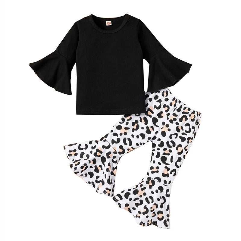 YTYINCN Leopard Print Baby Girl Sets Pullover Top And Bellbottoms