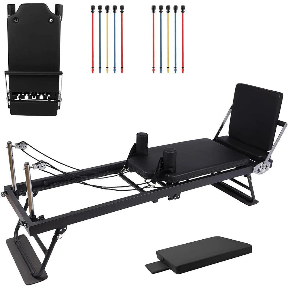 HiMISS Foldable Reformer Pilates Machine With Adjustable Heights Jump Boards