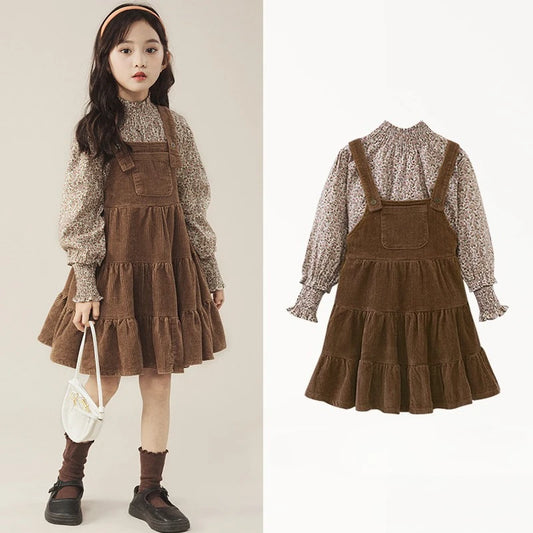 Girls 2-Piece Western Pinafore Dress Set Matching Top