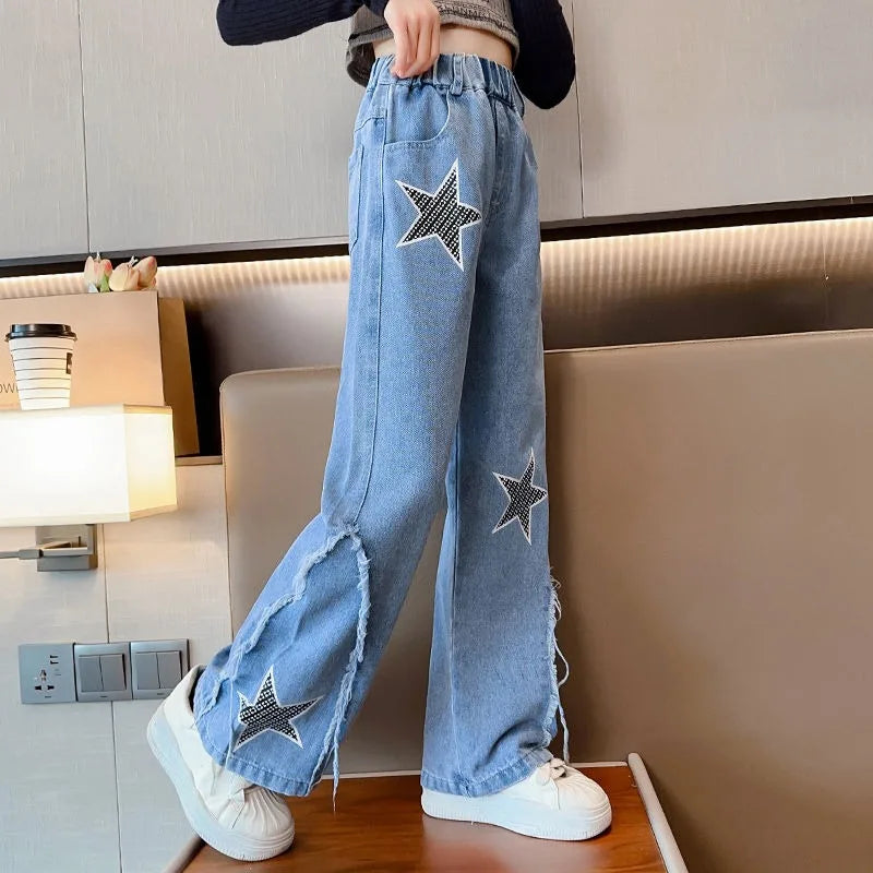 Shangkaka Girls Jeans Ankle Length Loose Fit School Wear