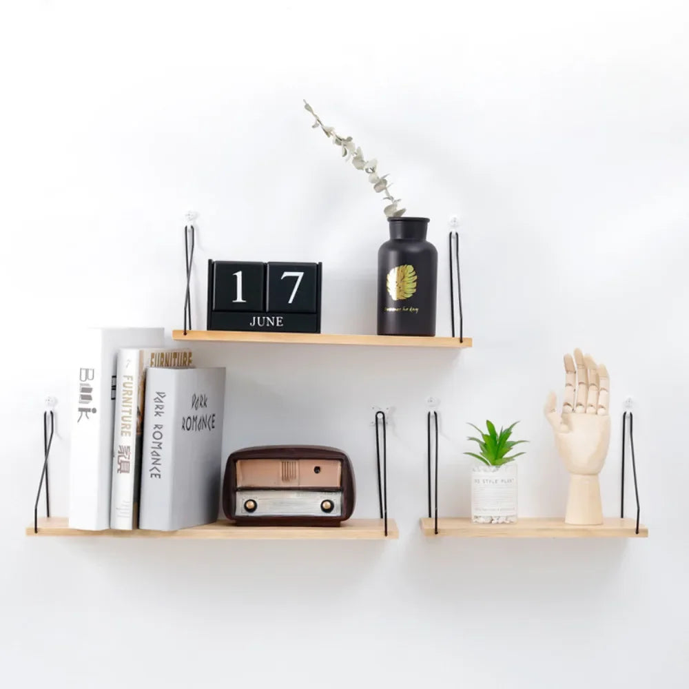 Wooden Wall Shelf With Iron Rack For Bedroom And Kid Room Decor