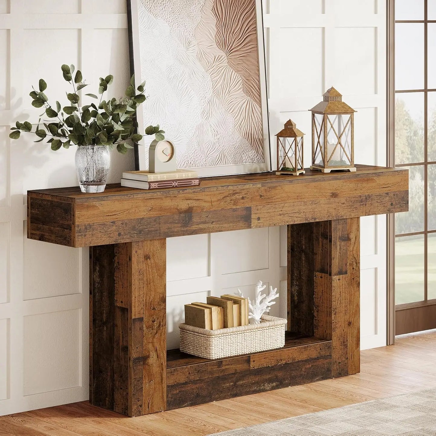 Tribesigns Farmhouse 2-Tier Entryway Console Table With U-Shaped Base