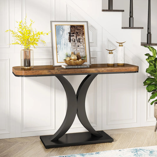 Tribesigns Industrial Rustic Console Table With Geometric Iron Base For Hallway