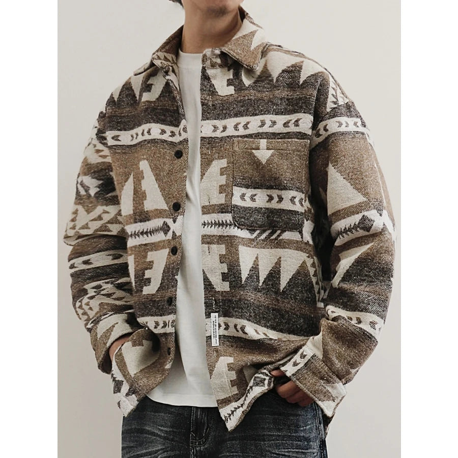 Bird Mountain Japanese Vintage Wool Shirt Ethnic Tribal Print Long Sleeve