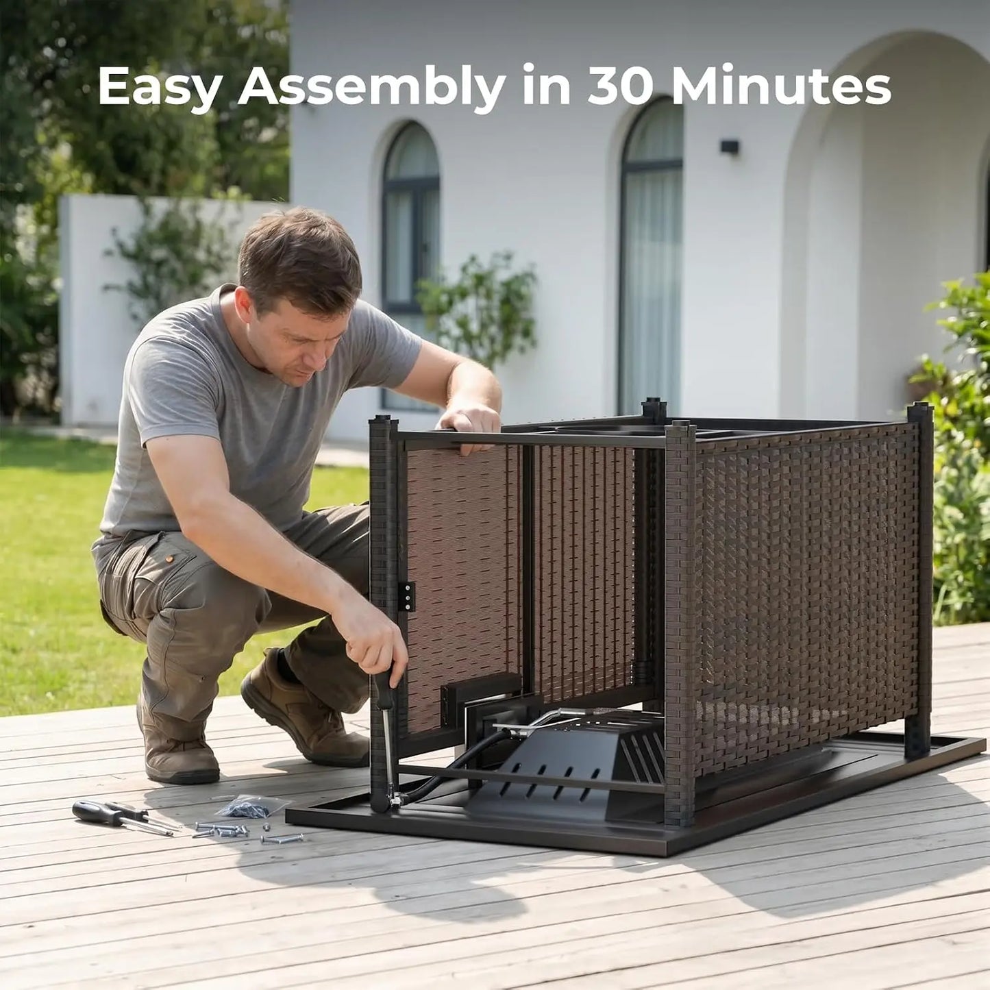 Wicker Patio Outdoor Conversation Set With Propane Fire Pit Table