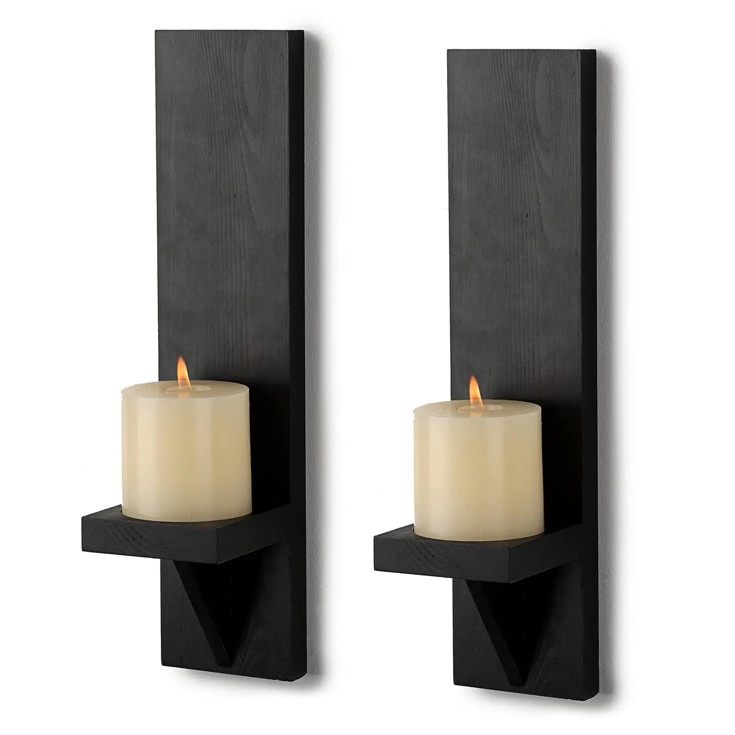 Rustic Wooden Wall Candle Sconces Set