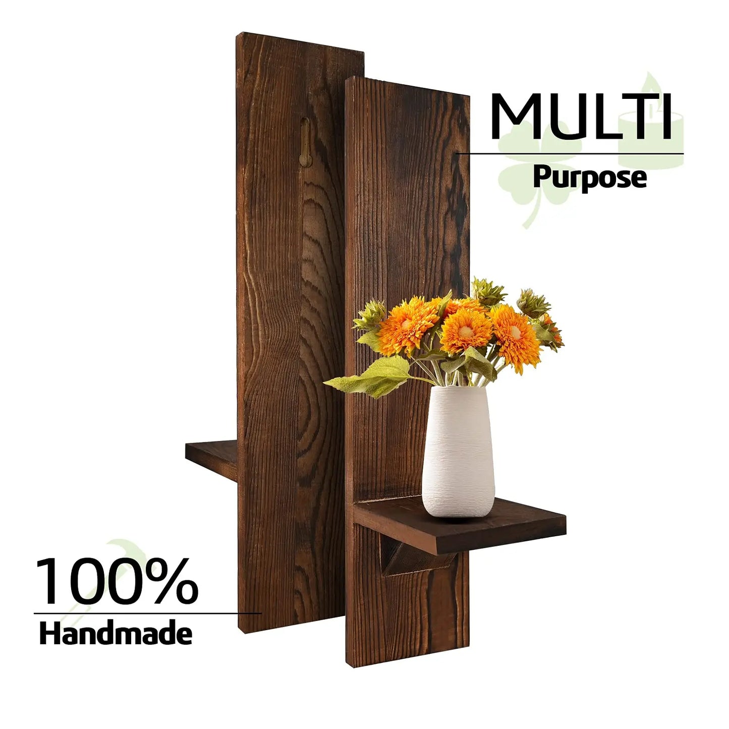 Rustic Wooden Wall Candle Sconces Set