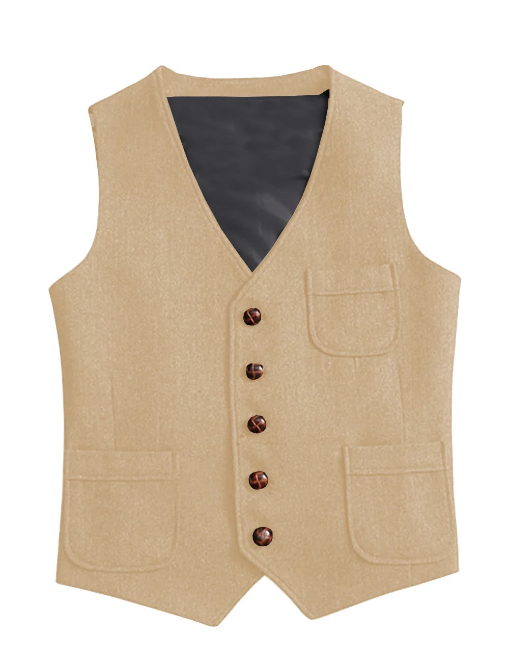 SOLOVEDRESSCN Men's Formal V Neck Wool Herringbone Tweed Waistcoat