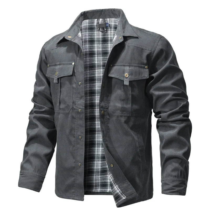 Mens Flannel Lined Shacket Jacket With Snap Buttons For Everyday