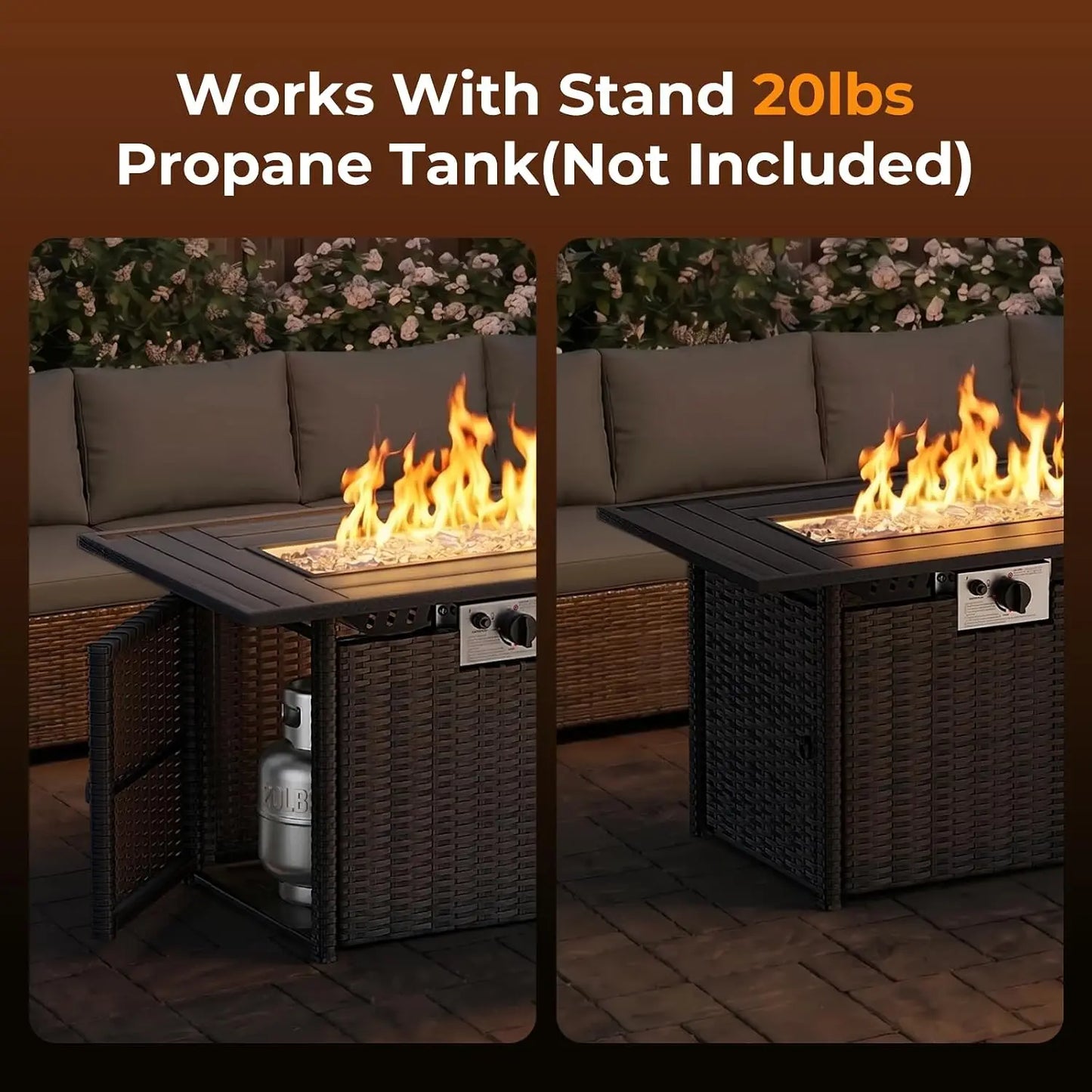 Wicker Patio Outdoor Conversation Set With Propane Fire Pit Table