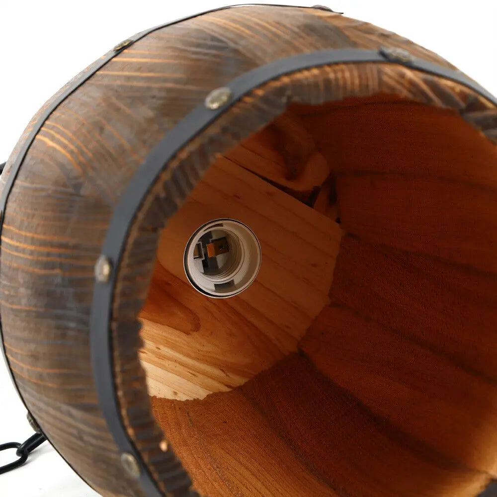 Hanging Vintage Wine Barrel Light Rustic Wooden Ceiling Lamp