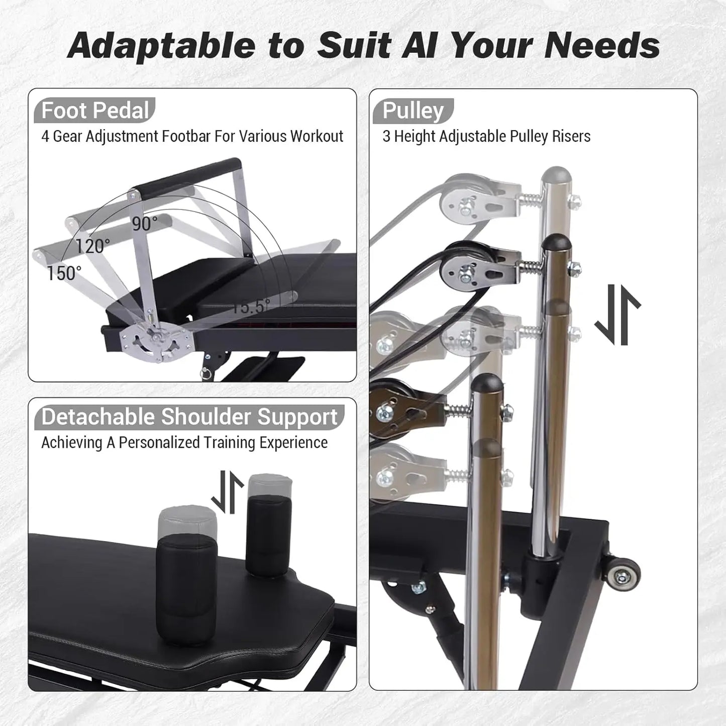 HiMISS Foldable Reformer Pilates Machine With Adjustable Heights Jump Boards