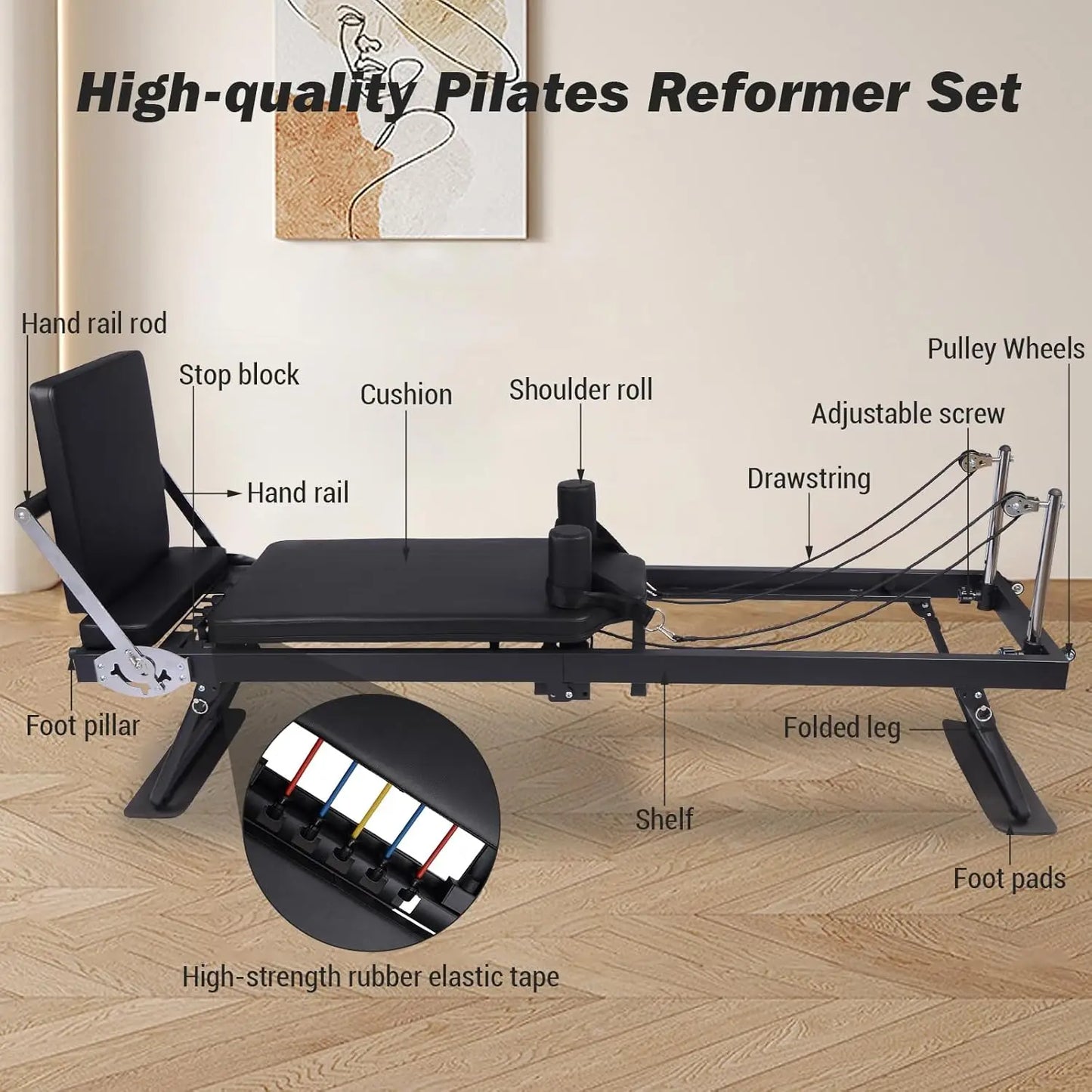 HiMISS Foldable Reformer Pilates Machine With Adjustable Heights Jump Boards