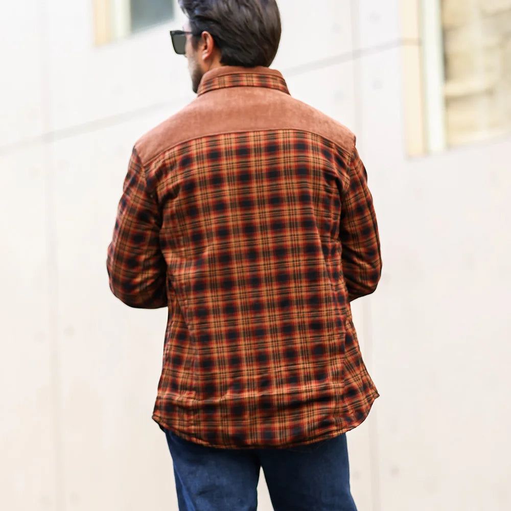NONECN Men's Winter Windproof Bomber Jacket Plaid Sherpa Lined Coat