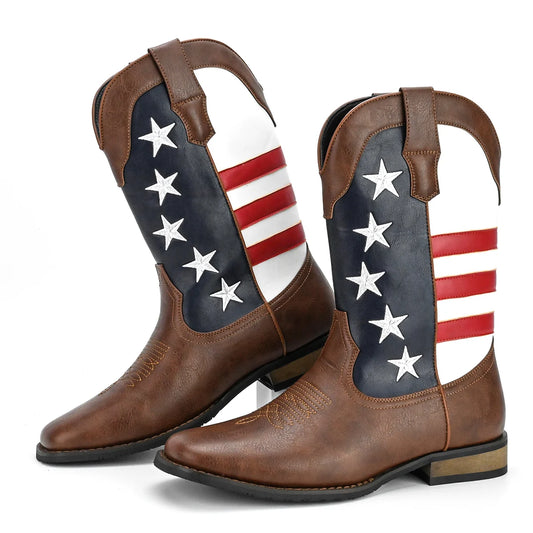 Men Western Cowboy Boots Slip On Durable Embroidered Design
