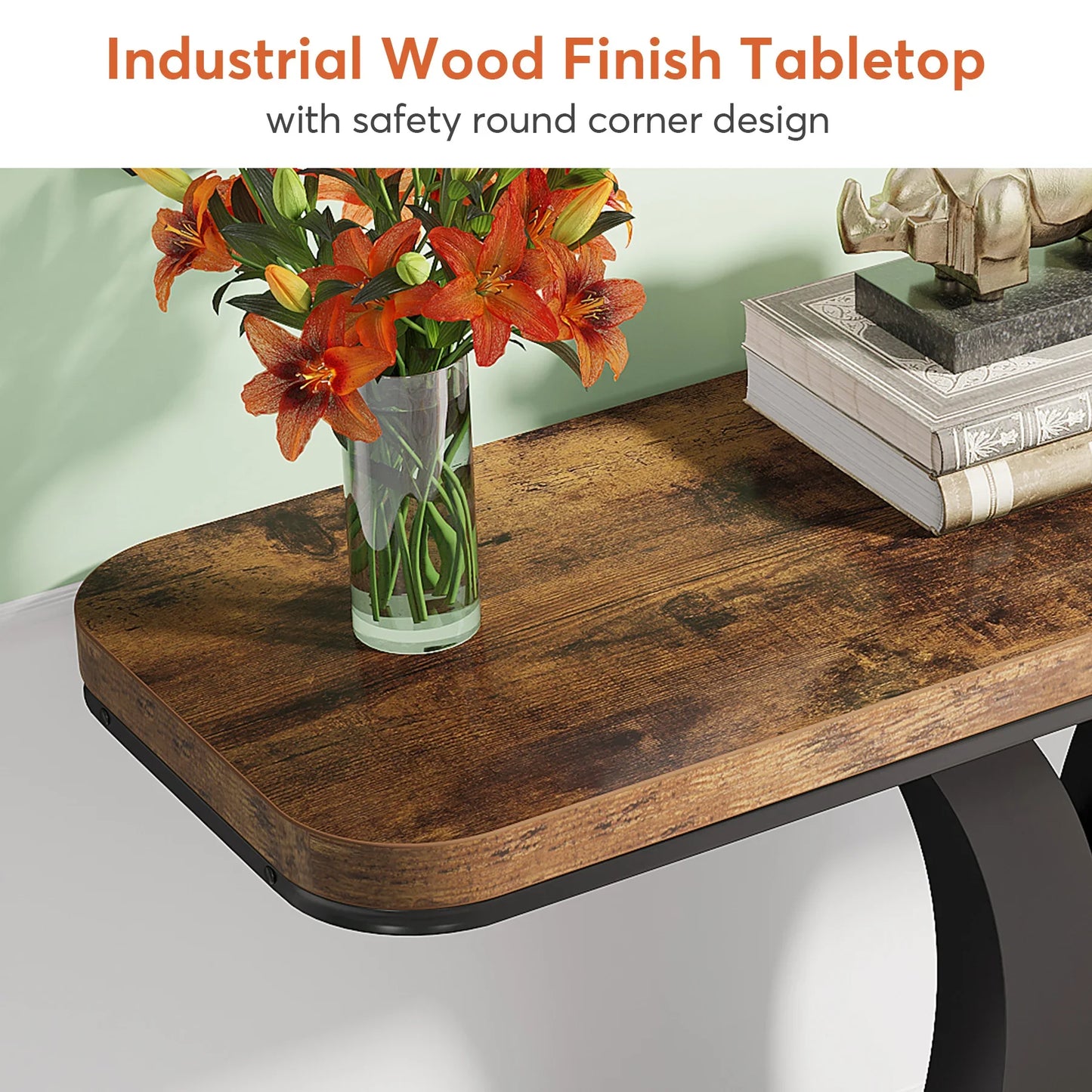 Tribesigns Industrial Rustic Console Table With Geometric Iron Base For Hallway