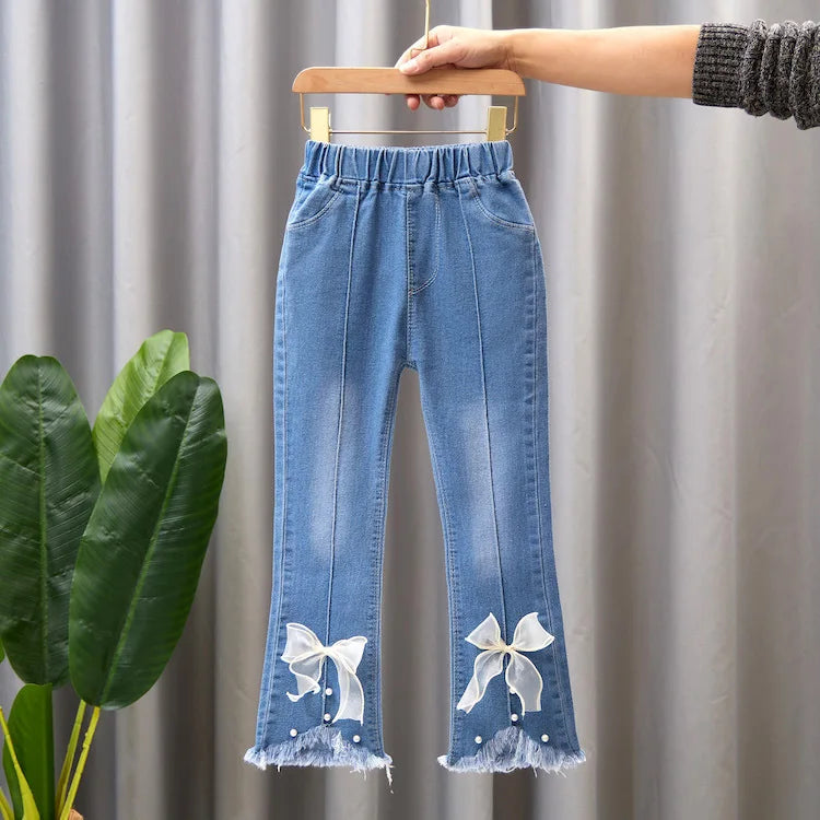 YSUBEST Girls Jeans Bell Bottoms For Spring Autumn Casual Kids
