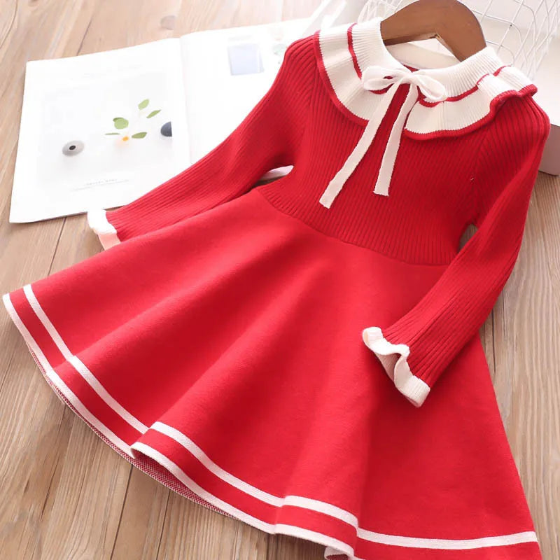 KLFLG Girls Knitted Cotton Polyester Sweater Dress Casual Princess