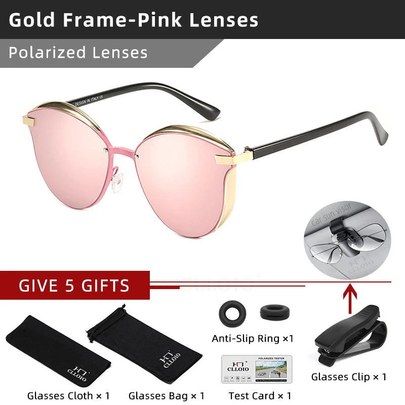 CLLOIO Polarized Sunglasses Women Cat Eye Driving Shades Luxury