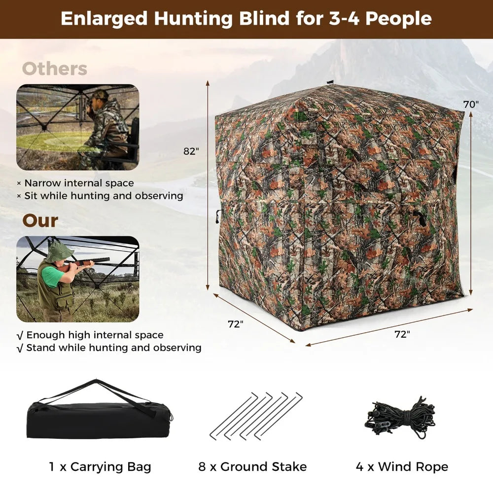Camouflage Hunting Blind For 3-4 People With 270 Degree View