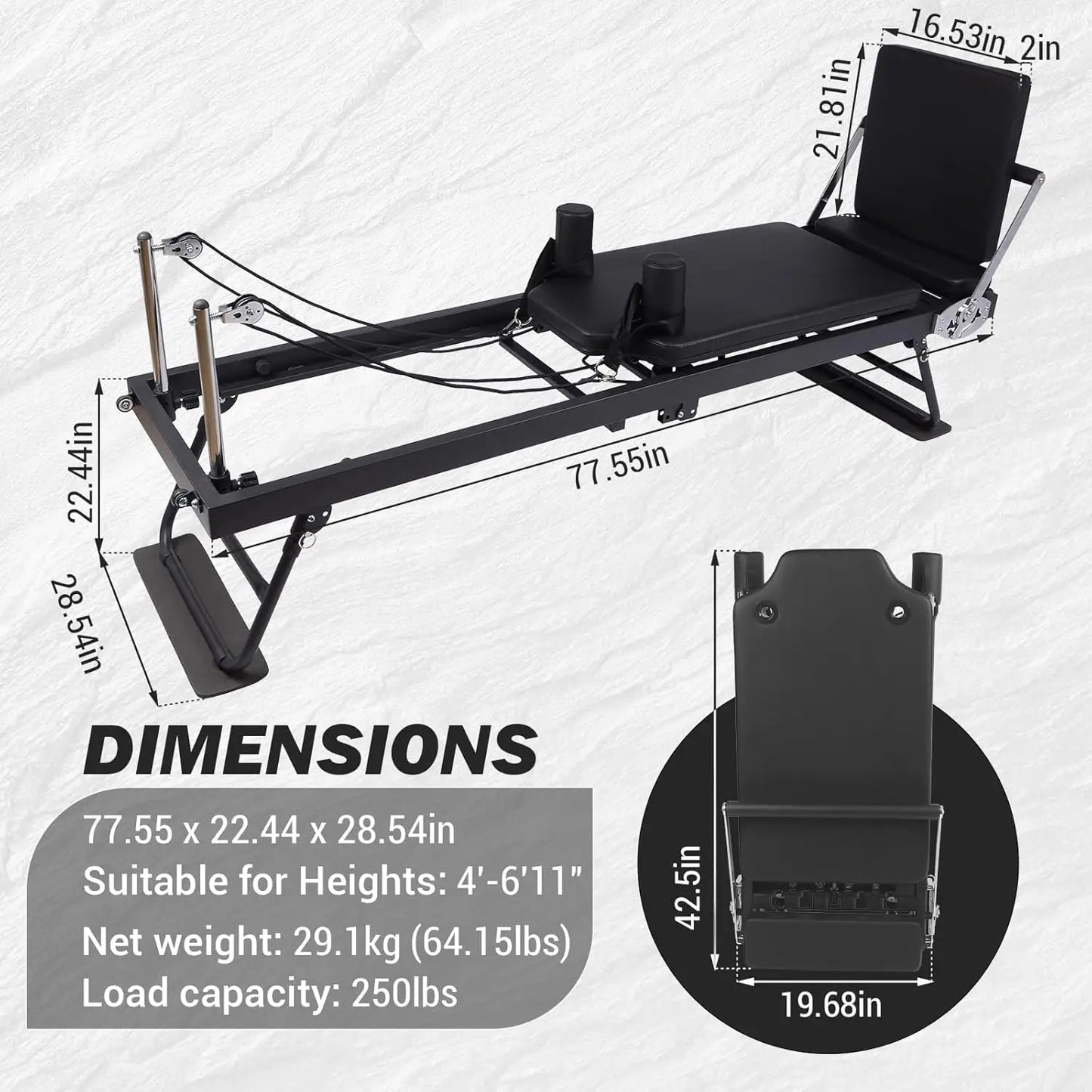 HiMISS Foldable Reformer Pilates Machine With Adjustable Heights Jump Boards