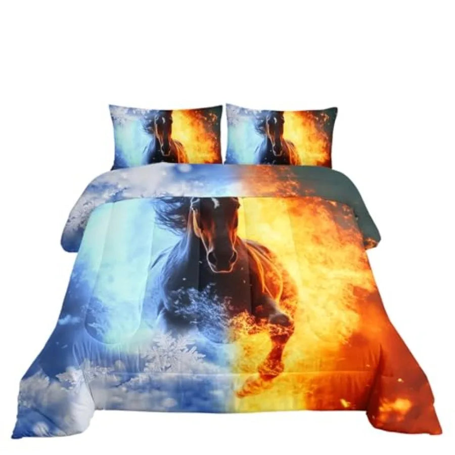 Fire Ice 3D Comforter Set Twin Bedding With Pillowcases